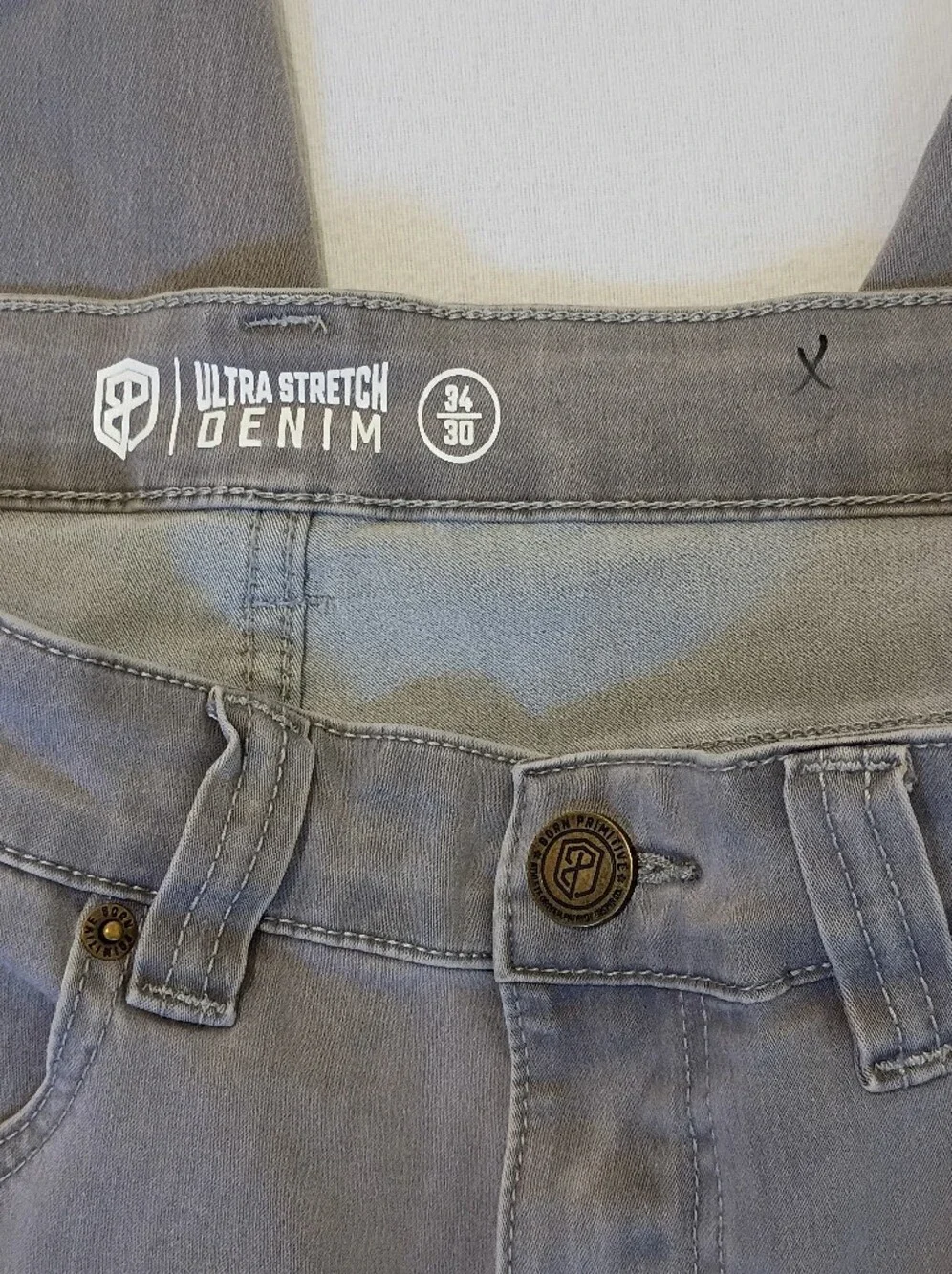 Born Primitive Gray Ultra Stretch Denim jeans size 34x30 Casual Neutral